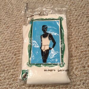 Vintage Aurea Mens Undershirt Tank Top Size 5 US Large White Ribbed Cotton